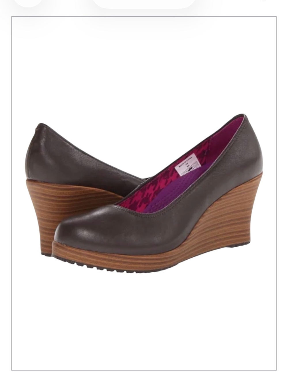 Crocs A-Leigh Closed Toe Wedge Brown Leather Size 8.5